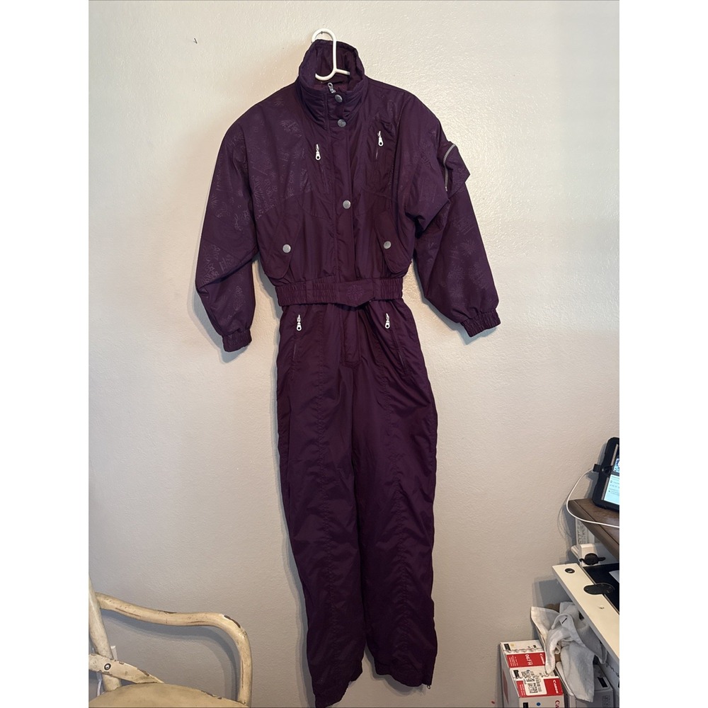VTG 80s Skitique One Piece Ski Suit Purple Monochromatic Snowsuit Womens Large L